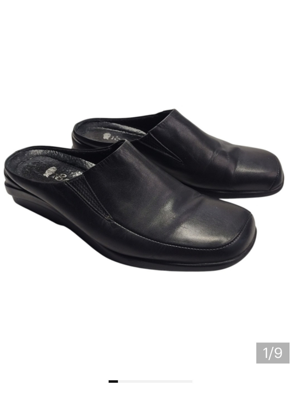 1803 Women's Black Leather Slip On Loafer Clogs Shoes Size 38